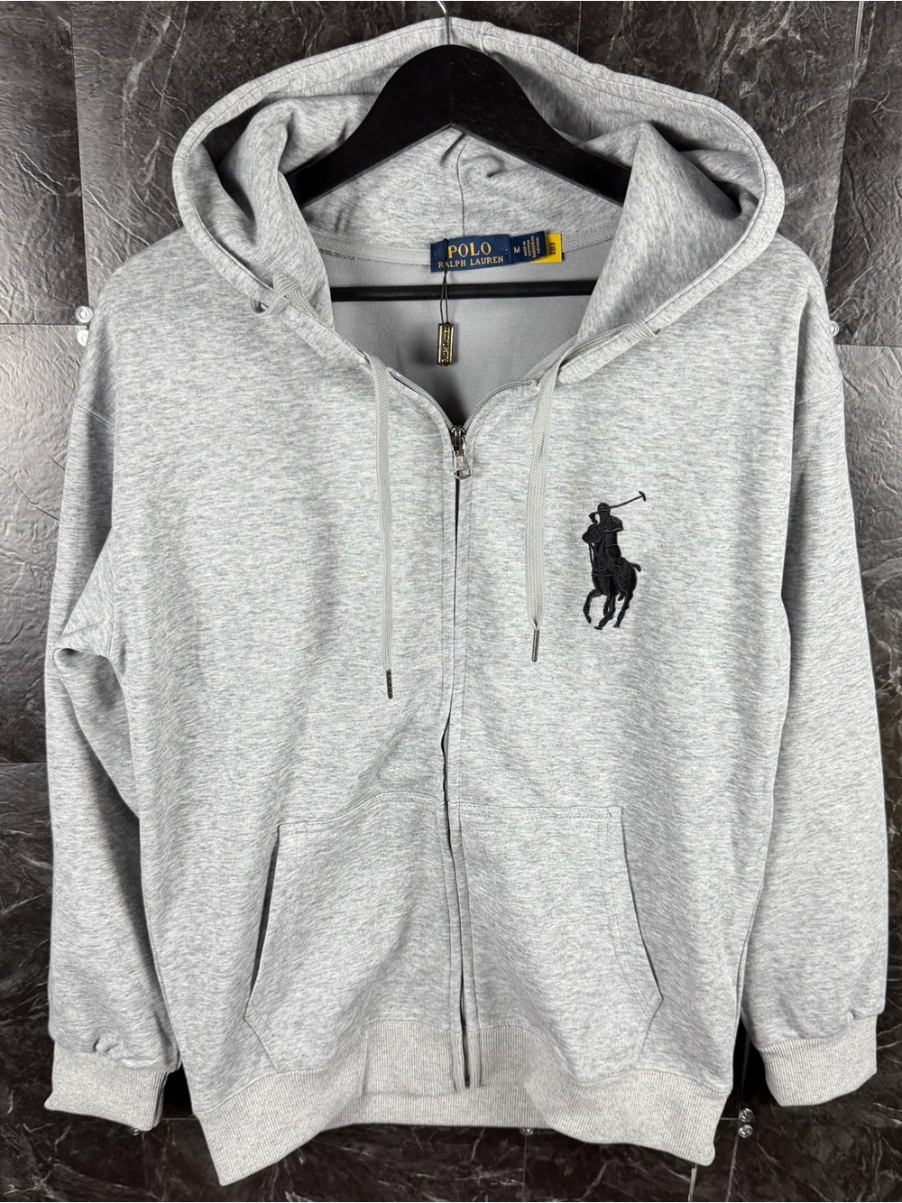 Polo Ralph Lauren Grey Knit Big Pony Fleece Zip Hoodie Medium